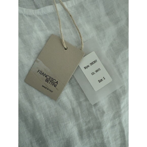 Francesca Bettini 100% Linen Blouse Women Size S White Sleeveless Frayed Hem Top - Picture 6 of 8